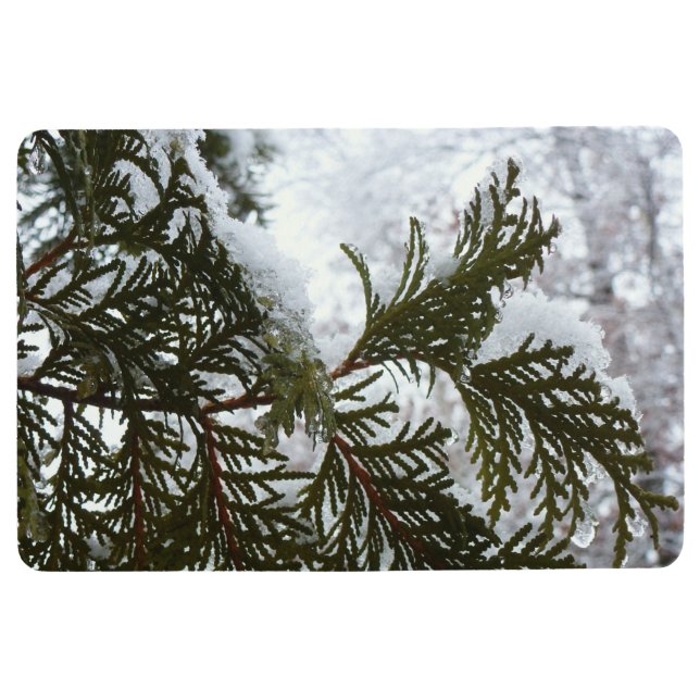 Snow on Evergreen Branches Winter Nature Photo Floor Mat (Front)