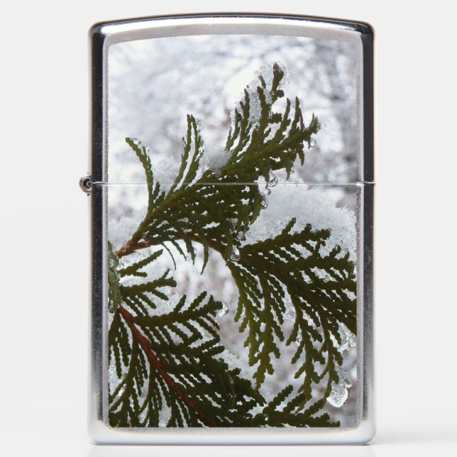 Snow on Evergreen Branches Zippo Lighter (Front)
