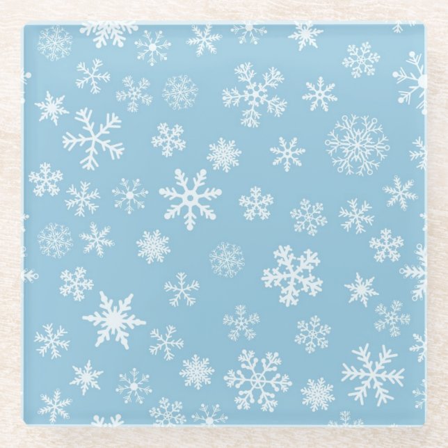 Snow on Light Blue Background Glass Coaster (Front)