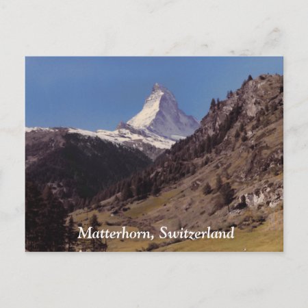 Snow On Matterhorn Blue Sky Alpine Forest Postcard