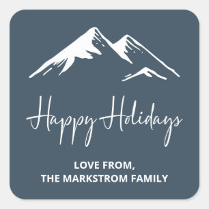 Snow On Mountain Blue Christmas Holidays Square Sticker