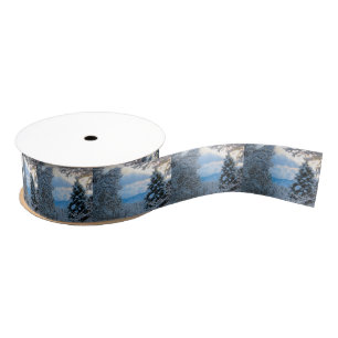 Snow on Pine Trees in Colorado Rocky Mountains Grosgrain Ribbon