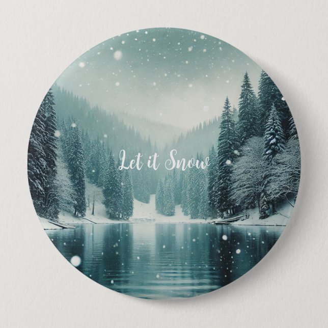Snow on the winter, mountain lake button (Front)