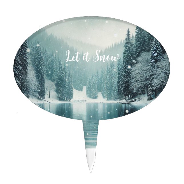 Snow on the winter, mountain lake cake topper (Front)