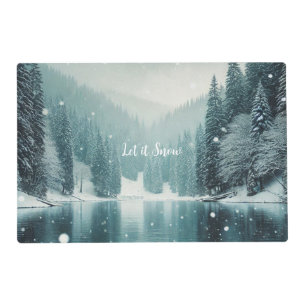 Snow on the winter, mountain lake placemat