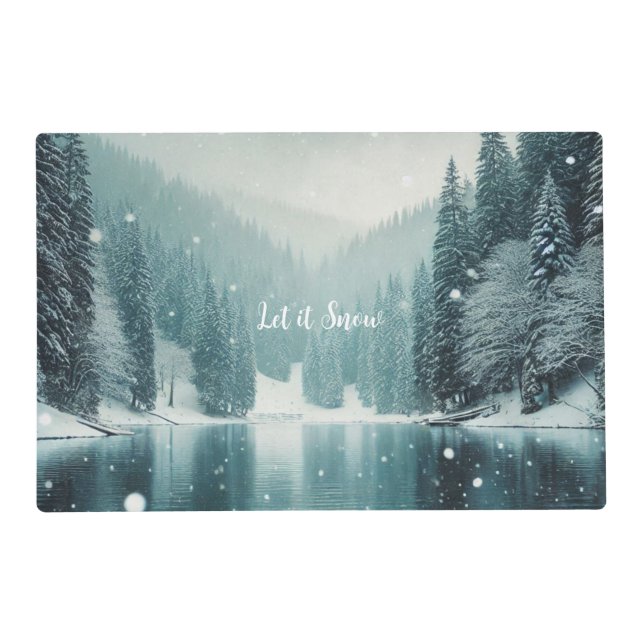 Snow on the winter, mountain lake placemat (Front)