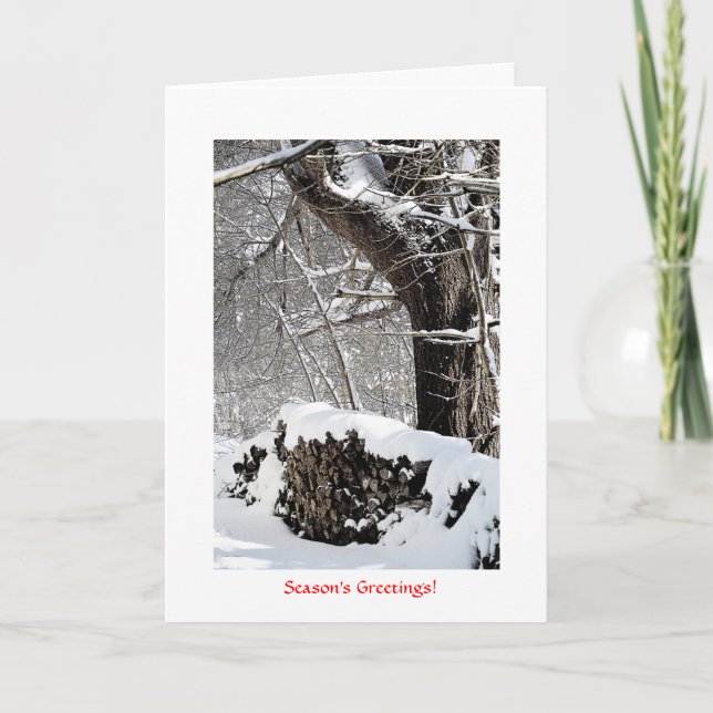 Snow on the Wood pile Holiday Card (Front)