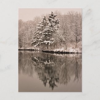 Snow Over Lake, Winter Wonderland - Vintage Sepia