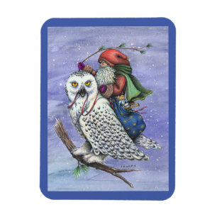 Snow Owl And Santa CHRISTMAS MAGNET Fantasy