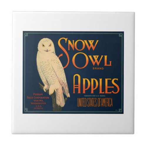 Snow Owl Brand Apples Vintage Crate Label Tile
