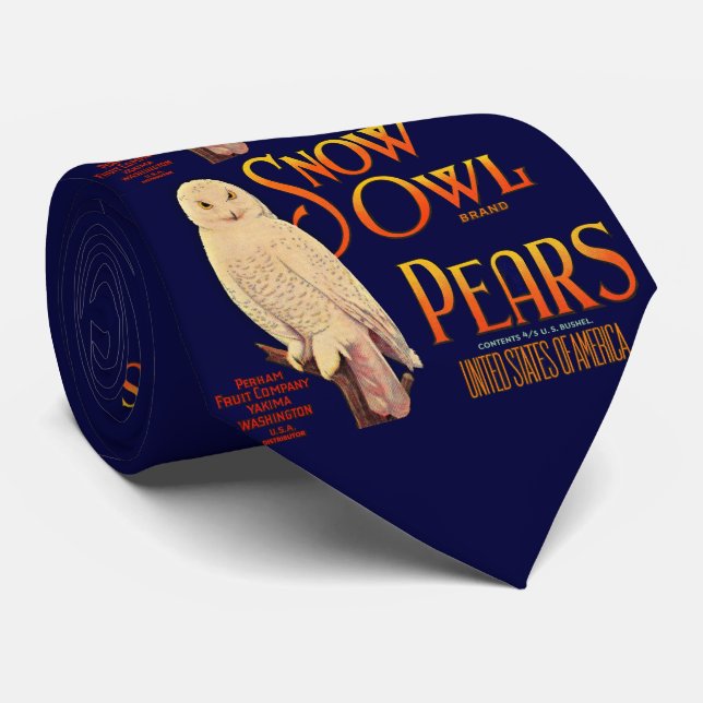 Snow Owl brand pears fruit crate label print Neck Tie (Rolled)