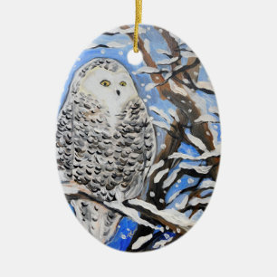 Snow Owl Ceramic Ornament