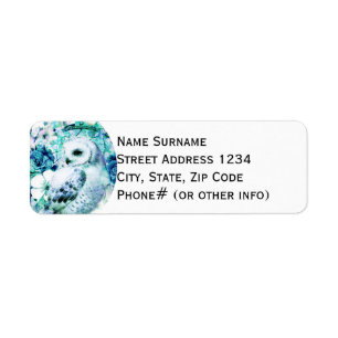 Snow Owl Dreamcatcher Green and Teal Blue Floral Label