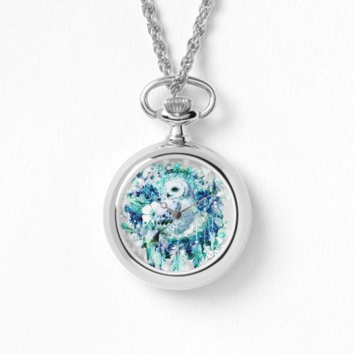 Snow Owl Dreamcatcher Green and Teal Blue Floral Watch