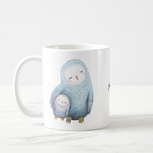 Snow owl mom and baby sweet cute owl custom name coffee mug