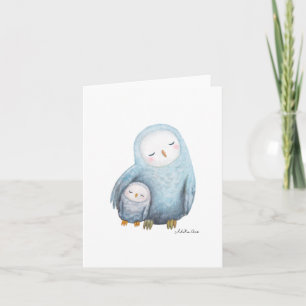 Snow Owl Mom and baby Sweet Woodland Animal Blank Card