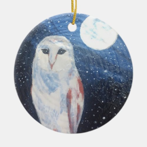 Snow Owl Moon Magical Ceramic Ornament