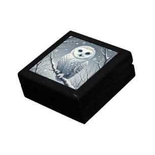 Snow Owl Perched on Snowy Branch Gift Box