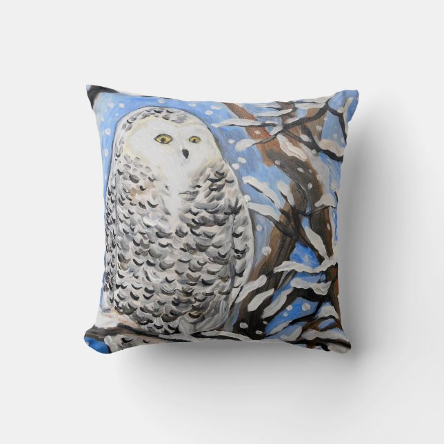 Snow Owl Throw Pillow (Front)