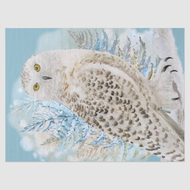 Snow Owl Watercolor Art Tissue Paper (Front)