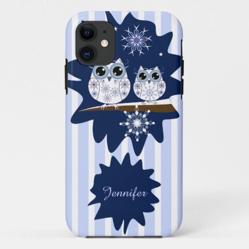 Snow owls snowflakes  custom Name iPhone 11 Case