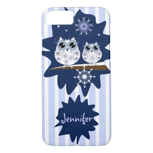 Snow owls snowflakes  custom Name iPhone 87 Case