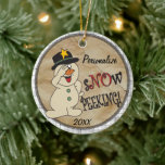 Snow Peeking Snowman Ceramic Ornament<br><div class="desc">Cute S"NO"W Peeking Snowman. Great Idea to give as a gift, use as part of your gift wrapping, Hang on your Christmas Tree, Customize, etc... ⭐This Product is 100% Customizable. *****Click on CUSTOMIZE BUTTON to add, delete, move, resize, changed around, rotate, etc... any of the graphics or text or use...</div>