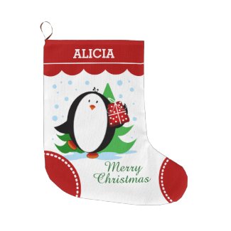 Snow Penguin Large Christmas Stocking