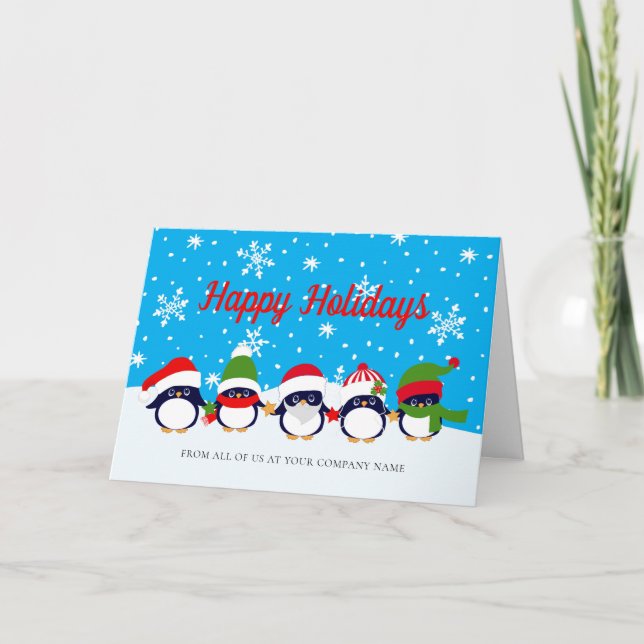 Snow Penguins Company Holiday Greeting Card (Front)