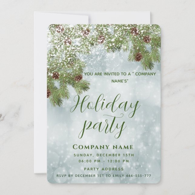 Snow pine branch holiday party corporate invitatio invitation (Front)