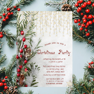 Snow Pine Tree Branches Lights Company Christmas Invitation