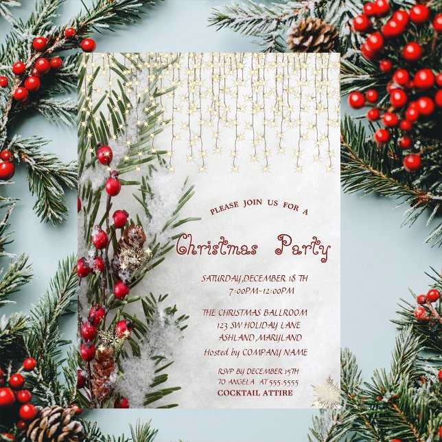Snow Pine Tree Branches Lights Company Christmas  Invitation (Creator Uploaded)