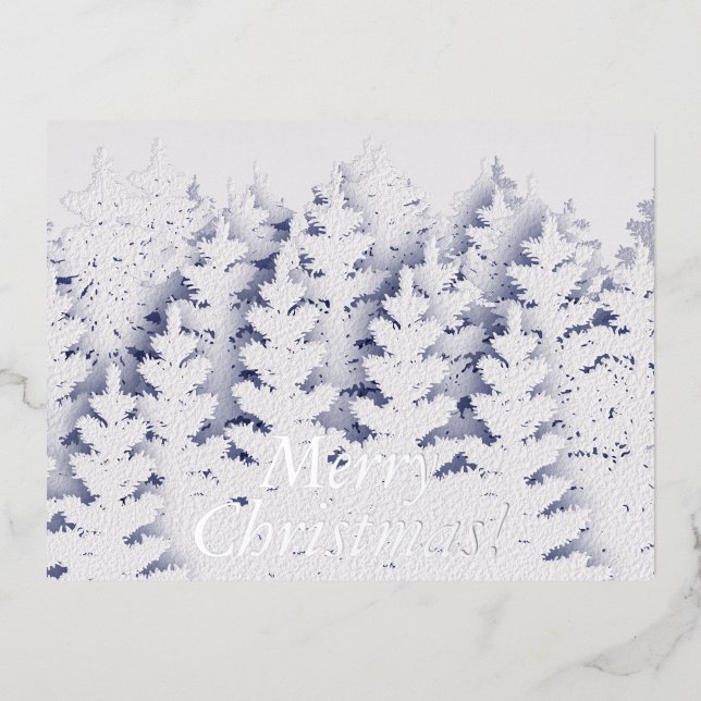 Snow Pine Tree Forest White Christmas Foil Holiday Postcard (Front)