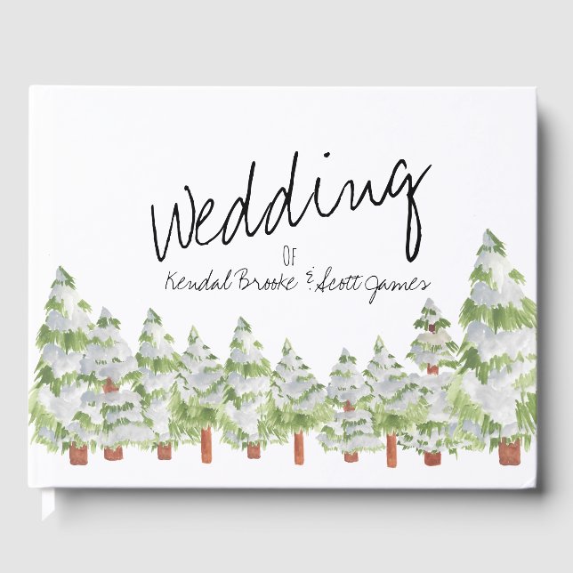 Snow pine tree winter wedding guestbook (Front)