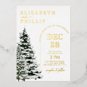 Snow Pine Trees Christmas Winter Holiday Wedding Foil Invitation