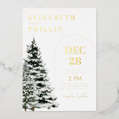 Snow Pine Trees Christmas Winter Holiday Wedding Foil Invitation