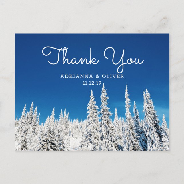 Snow Pine Trees Winter Wedding Thank You Postcard (Front)