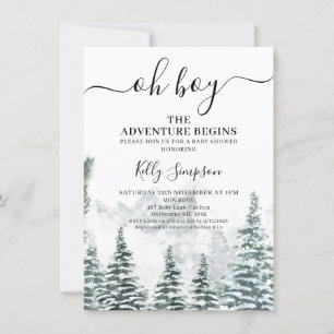 Snow Pines Adventure Begins Wilderness Baby Shower Invitation