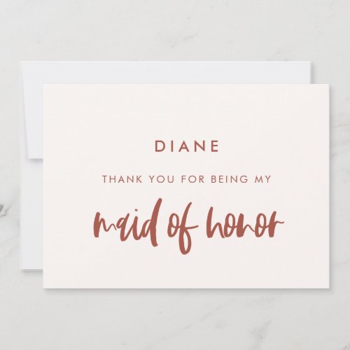 Snow pink Maid of honor thank you text card