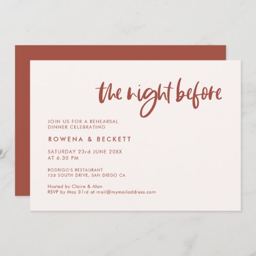 Snow pink The night before rehearsal dinner Invitation