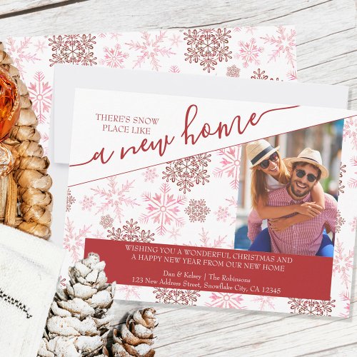Snow Place Like a New Home Red Snowflake Photo Holiday Card