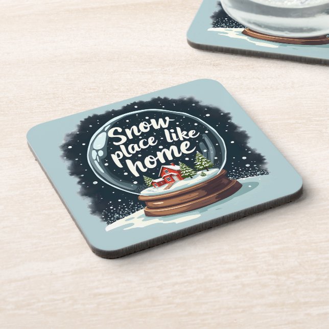 Snow Place Like Home Holiday Quote Beverage Coaster (Left Side)