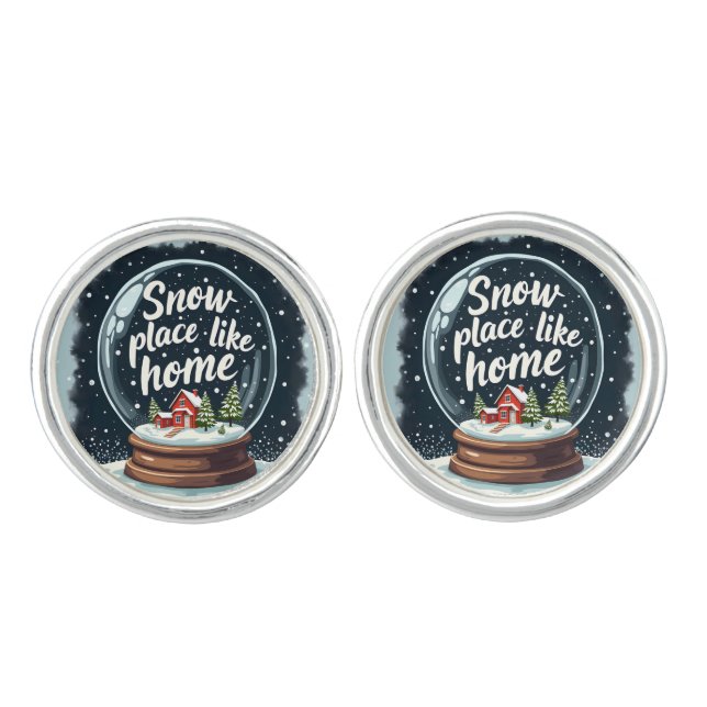 Snow Place Like Home Holiday Quote Cufflinks (Front)