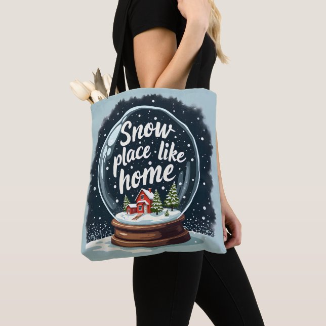 Snow Place Like Home Holiday Quote Tote Bag (Close Up)