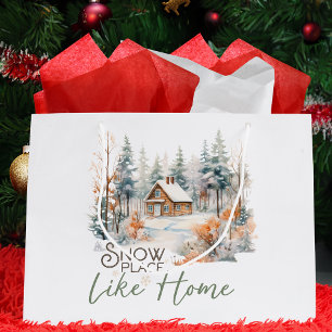 Snow Place Like Home, Mountain Cabin Christmas Large Gift Bag