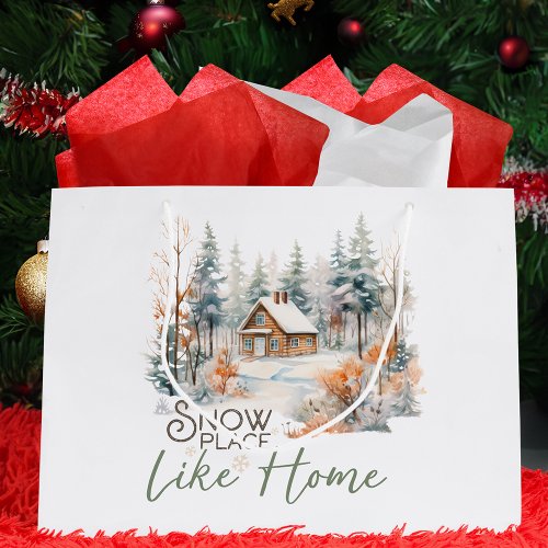 Snow Place Like Home Mountain Cabin Christmas Large Gift Bag