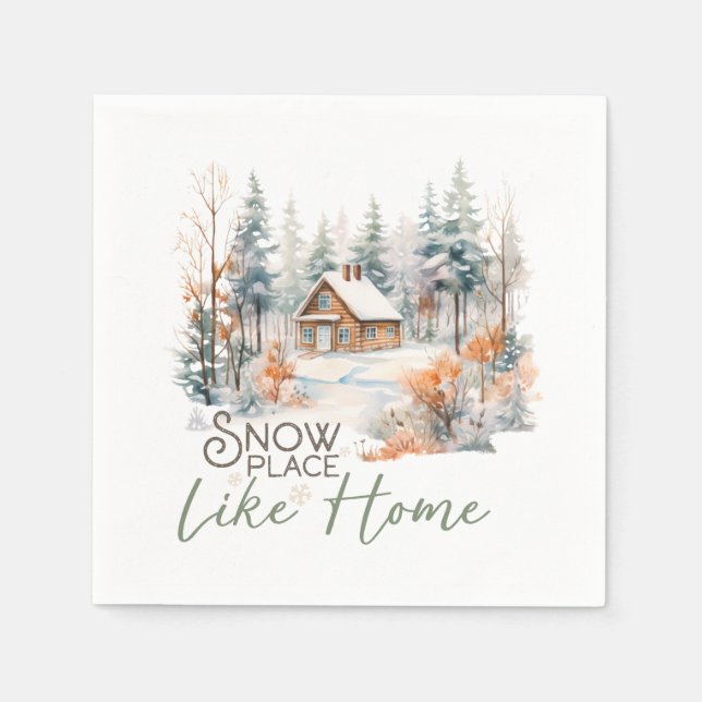 Snow Place Like Home, Mountain Cabin Christmas Napkins (Front)