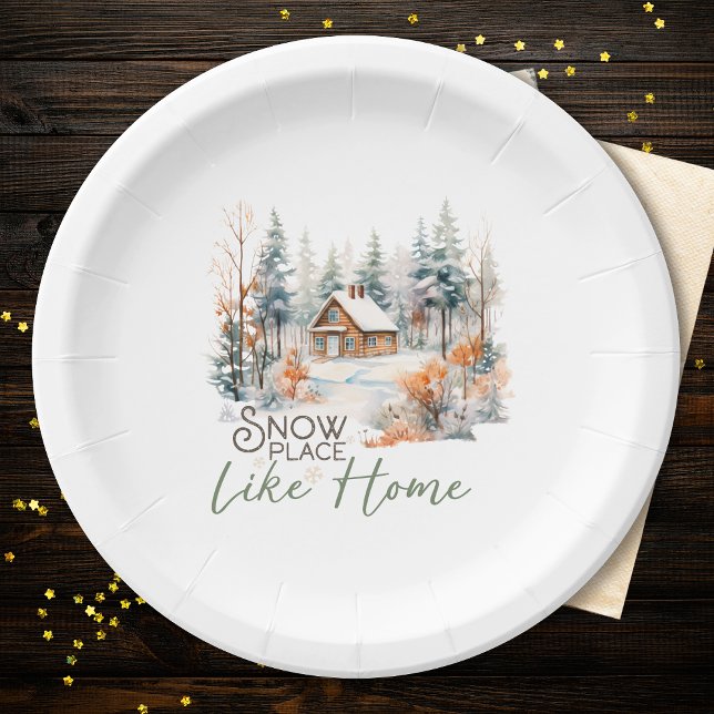 Snow Place Like Home, Mountain Cabin Christmas Paper Plates (Creator Uploaded)