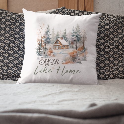 Snow Place Like Home Mountain Cabin Christmas Throw Pillow