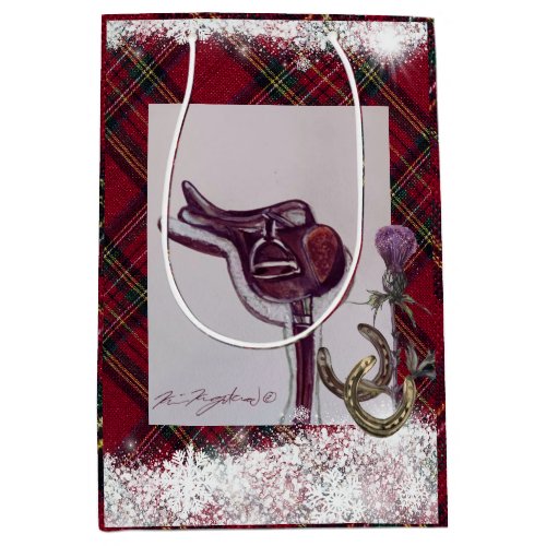 snow  plaid and equestrian theme medium gift bag